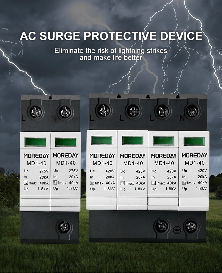 Arrestor Surge 275V 40ka SPD Single Phase 2p 4p AC Power Surge Protection Device